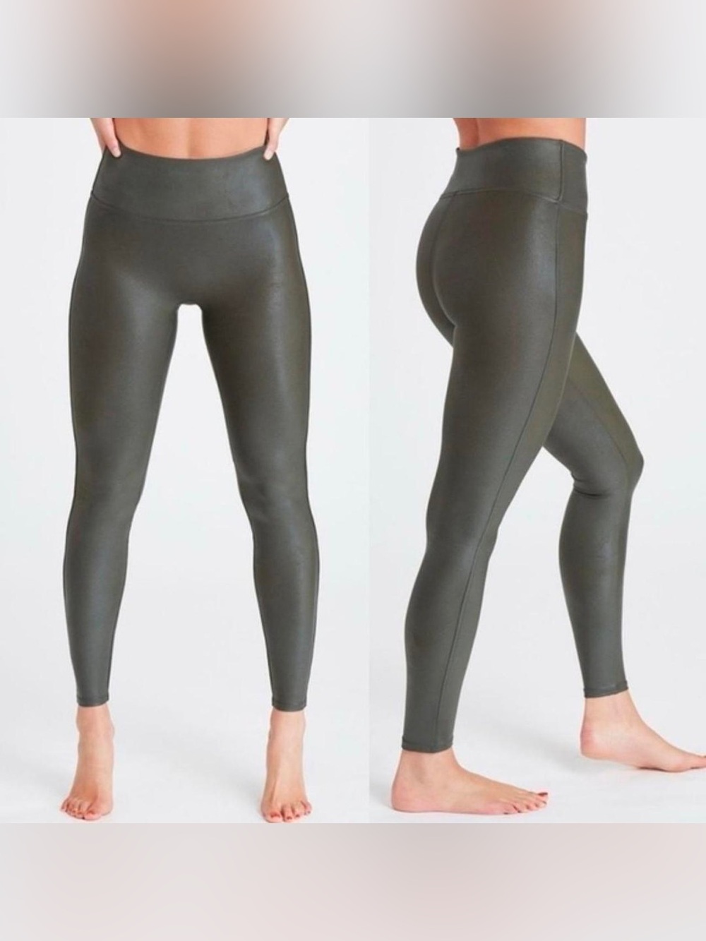 SPANX Olive Green Faux Leather Leggings L